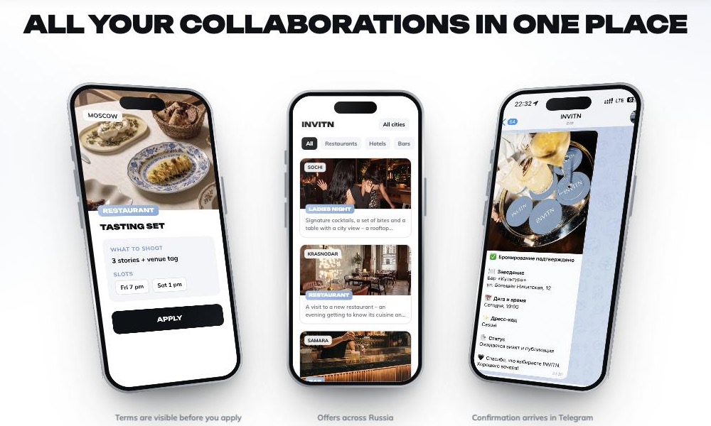 All your collaborations in one place — invitn app screens