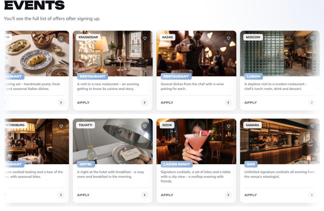 invitn offers feed — restaurants, hotels and bars across Russia