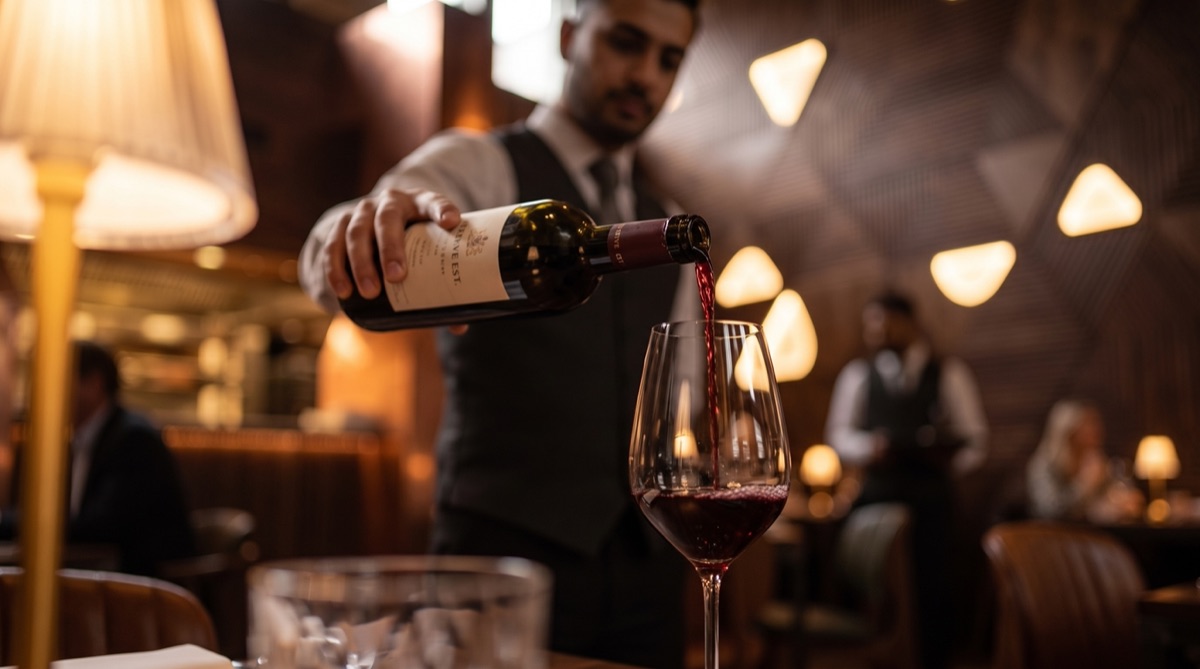 Wine service in a restaurant